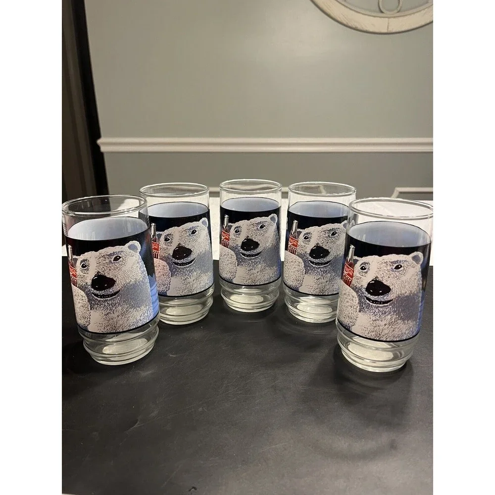 Coca Cola Always Cool Polar Bear Collectible Soda Vintage Glasses Cups Set of 5